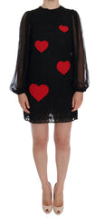 Dolce & Gabbana Black Lace Red Heart Shift Dress - IT36 | XS - Dresses