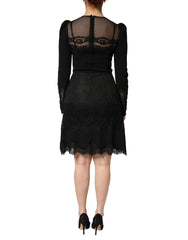 Dolce & Gabbana Black Lace Sheer Panel Midi Long Sleeve Dress - IT42|M