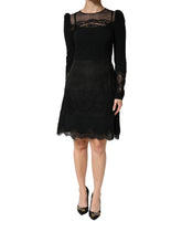 Dolce & Gabbana Black Lace Sheer Panel Midi Long Sleeve Dress - IT42|M
