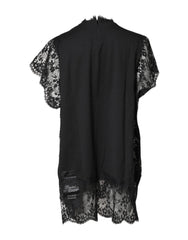 Dolce & Gabbana Black Lace Sheer Sacred Heart Crew Neck Top - IT40|S - T-Shirts