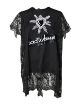 Dolce & Gabbana Black Lace Sheer Sacred Heart Crew Neck Top - IT40|S - T-Shirts