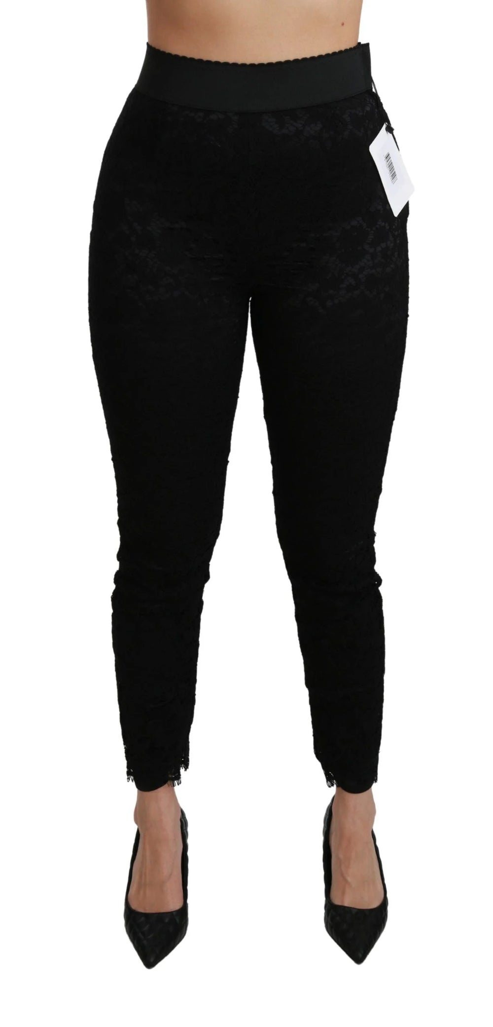 Dolce & Gabbana Black Lace Skinny High Waist Cotton Pants - IT38|XS - Jeans
