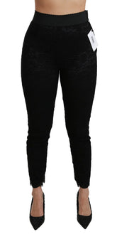 Dolce & Gabbana Black Lace Skinny High Waist Cotton Pants - IT38|XS - Jeans