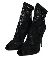 Dolce & Gabbana Black Lace Stretch Heels Mid Calf Boot Shoes - EU36/US6 - Boots