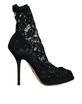 Dolce & Gabbana Black Lace Stretch Heels Mid Calf Boot Shoes - EU36/US6 - Boots