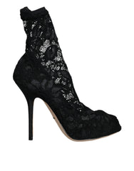 Dolce & Gabbana Black Lace Stretch Heels Mid Calf Boot Shoes - EU36/US6 - Boots