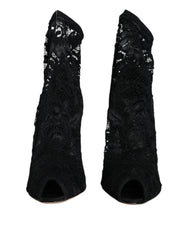 Dolce & Gabbana Black Lace Stretch Heels Mid Calf Boot Shoes - EU36/US6 - Boots