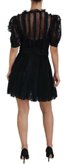 Dolce & Gabbana Black Lace Trim A-line Mini Nylon Dress - IT46|XL - Dresses