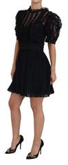 Dolce & Gabbana Black Lace Trim A-line Mini Nylon Dress - IT46|XL - Dresses