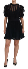 Dolce & Gabbana Black Lace Trim A-line Mini Nylon Dress - IT46|XL - Dresses