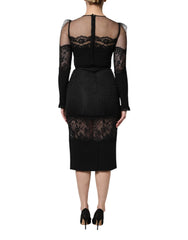 Dolce & Gabbana Black Lace Trim Nylon Tulle SheathMidi Dress - IT38 | XS - Dresses