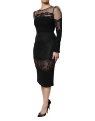 Dolce & Gabbana Black Lace Trim Nylon Tulle SheathMidi Dress - IT38 | XS - Dresses