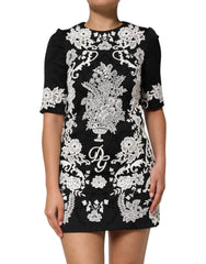Dolce & Gabbana Black Lace Trim Short Sleeves A-line Dress - Dresses