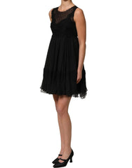 Dolce & Gabbana Black Lace Trim Sleeveless A-line Mini Dress - IT36|XXS