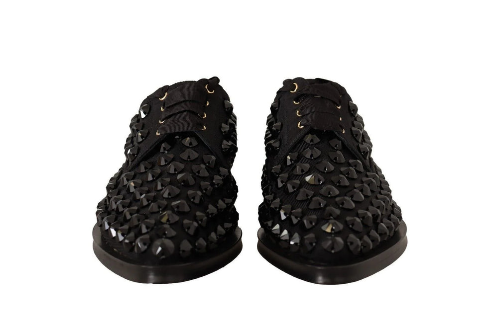 Dolce & Gabbana Black Lace Up Studded Formal Flats Shoes - EU39/US8.5