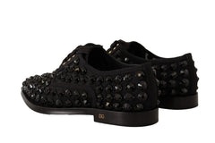 Dolce & Gabbana Black Lace Up Studded Formal Flats Shoes - EU39/US8.5
