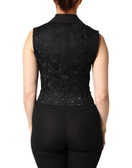 Dolce & Gabbana Black Lace V-neck Slit Hem Gathered Waist Vest Jacket - IT40|S