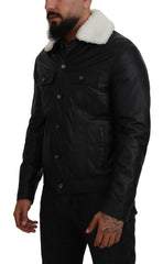 Dolce & Gabbana Black Lamb Leather Collared Men Coat Jacket - IT48 | M - Bomber Jackets