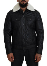 Dolce & Gabbana Black Lamb Leather Collared Men Coat Jacket - IT48 | M - Bomber Jackets