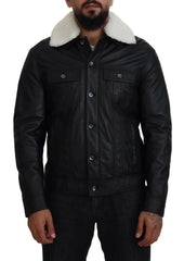 Dolce & Gabbana Black Lamb Leather Collared Men Coat Jacket - IT48 | M - Bomber Jackets
