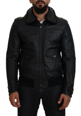 Dolce & Gabbana Black Lamb Leather Collared Men Coat Jacket - IT52 | L - Sport Jackets