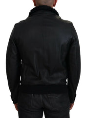 Dolce & Gabbana Black Lamb Leather Collared Men Coat Jacket - IT52 | L - Sport Jackets