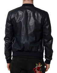 Dolce & Gabbana Black Lambskin Leather Biker Full Zip Jacket - IT48 | M - Bomber Jackets
