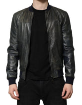 Dolce & Gabbana Black Lambskin Leather Biker Full Zip Jacket - IT48 | M - Bomber Jackets
