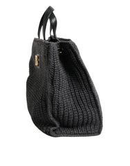 Dolce & Gabbana Black Large Knitted Crochet Shoulder Shopper DG Logo Bag - Shopper Bags