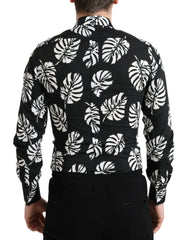 Dolce & Gabbana Black Leaf Cotton Men Formal GOLD Dress Shirt - IT39 | S - Shirts