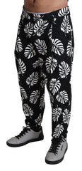 Dolce & Gabbana Black Leaf Cotton Stretch Trouser Pants Pants - IT50 | L - Trousers