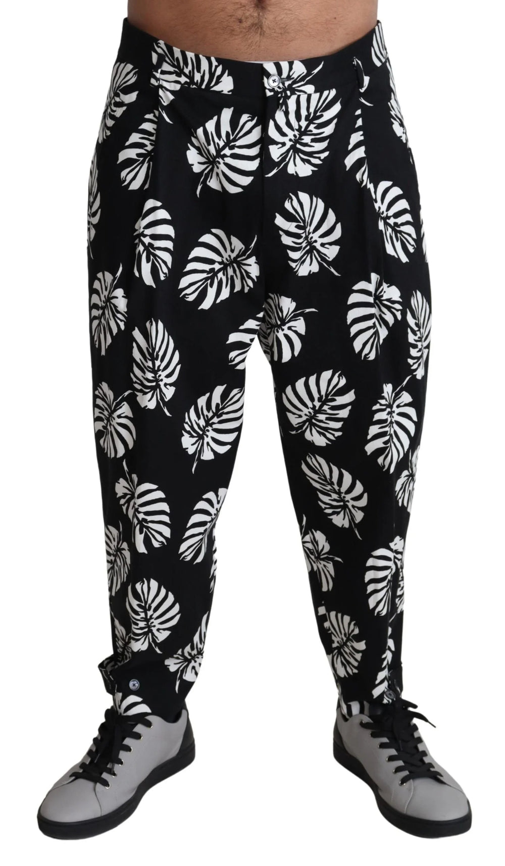 Dolce & Gabbana Black Leaf Cotton Stretch Trouser Pants Pants - IT50 | L - Trousers