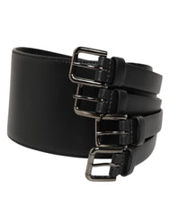 Dolce & Gabbana Black Leather 4-Strap Metal Multi-Buckle Belt - 90 cm / 36 Inches - Belts