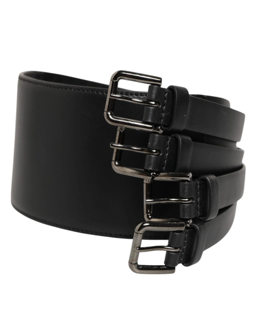 Dolce & Gabbana Black Leather 4-Strap Metal Multi-Buckle Belt - 90 cm / 36 Inches - Belts