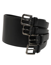 Dolce & Gabbana Black Leather 4-Strap Metal Multi-Buckle Belt - 90 cm / 36 Inches - Belts