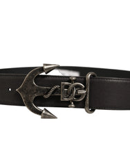Dolce & Gabbana Black Leather Anchor Logo Metal Buckle Belt - 90 cm / 36 Inches
