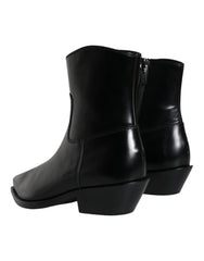 Dolce & Gabbana Black Leather Ankle Boots Booties Shoes - EU37/US6.5 - Boots