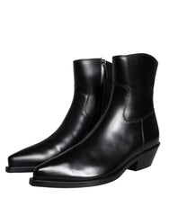 Dolce & Gabbana Black Leather Ankle Boots Booties Shoes - EU37/US6.5 - Boots