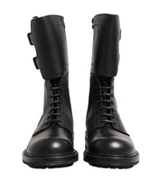 Dolce & Gabbana Black Leather Belted Buckle Combat Boots Shoes - EU44/US11 - Boots