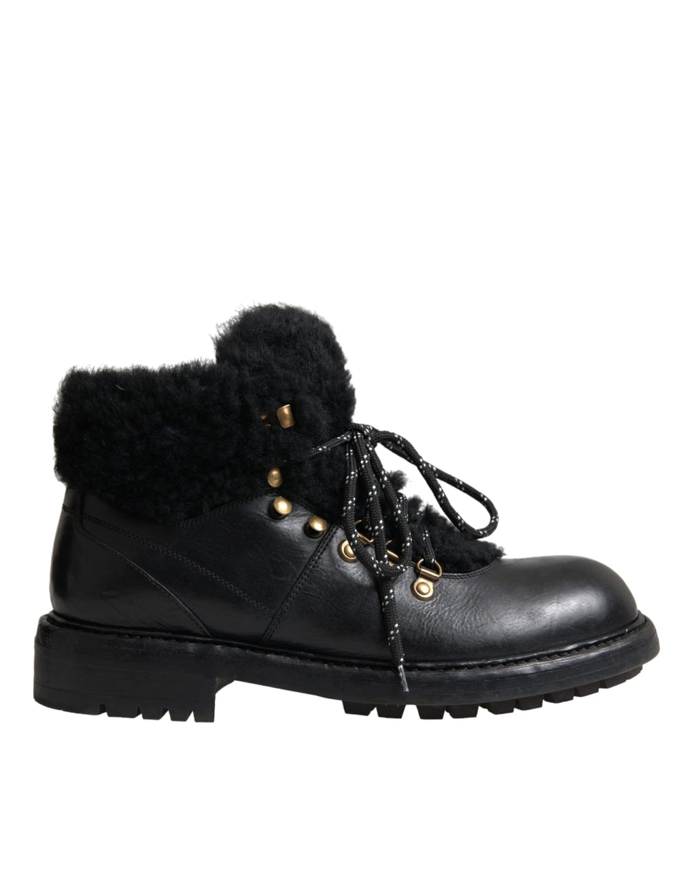 Dolce & Gabbana Black Leather Bernini Shearling Boots Shoes - EU44/US11 - Boots