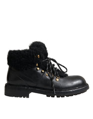 Dolce & Gabbana Black Leather Bernini Shearling Boots Shoes - EU44/US11 - Boots