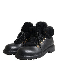 Dolce & Gabbana Black Leather Bernini Shearling Boots Shoes - EU44/US11 - Boots