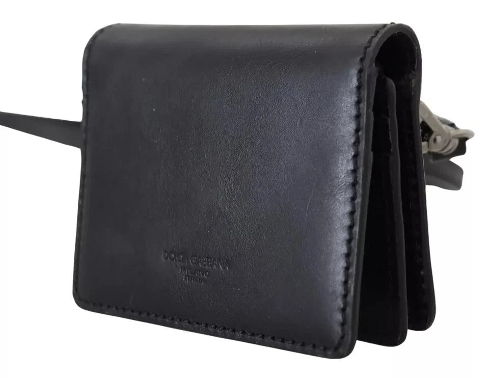 Dolce & Gabbana Black Leather Bifold Shoulder Sling Women Wallet - Wallets