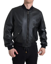 Dolce & Gabbana Black Leather Blouson Full Zip Bomber Jacket - IT44 | XS - Bomber Jackets