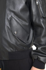 Dolce & Gabbana Black Leather Blouson Full Zip Bomber Jacket - IT44 | XS - Bomber Jackets