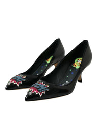 Dolce & Gabbana Black Leather BOOM Patch Heels Pumps Shoes - Heels