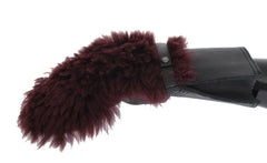 Dolce & Gabbana Black Leather Bordeaux Shearling Gloves - Gloves & Mittens