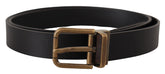 Dolce & Gabbana Black Leather Brass Metal Box Buckle Belt - 90 cm / 36 Inches - Belts