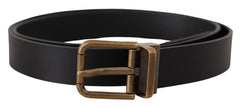 Dolce & Gabbana Black Leather Brass Metal Box Buckle Belt - 90 cm / 36 Inches - Belts