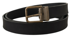 Dolce & Gabbana Black Leather Brass Metal Grain Buckle Classic Belt - 90 cm / 36 Inches - Belts